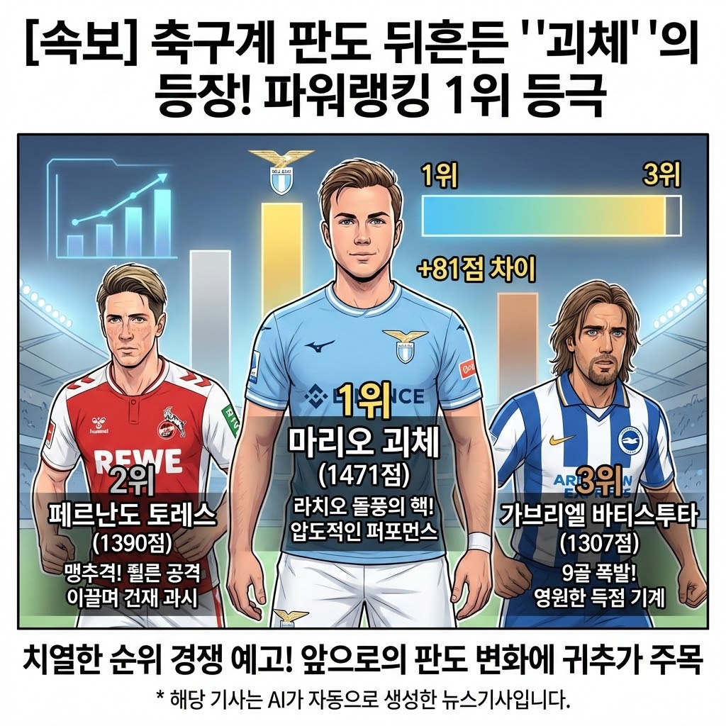 마리오 괴체 선수 파워랭킹 1위 등극토레스 바티스투